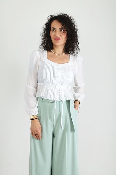 Dedoçe Women's Square Neck Pleated Front Cotton Blouse