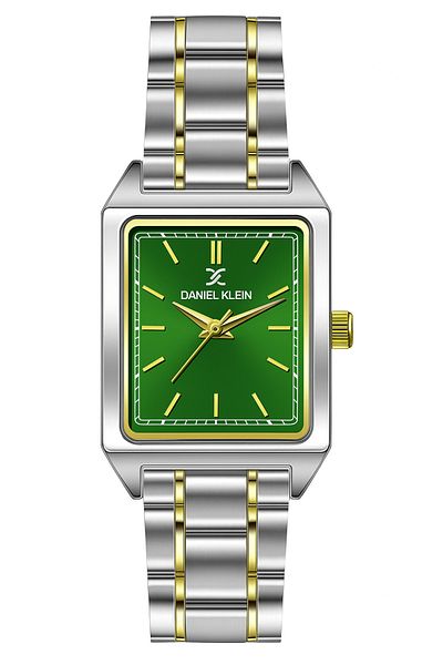 Daniel Klein Dkf.2315A New Trend Green Dial Cornered Gold Silver Bicolor Women's Wristwatch