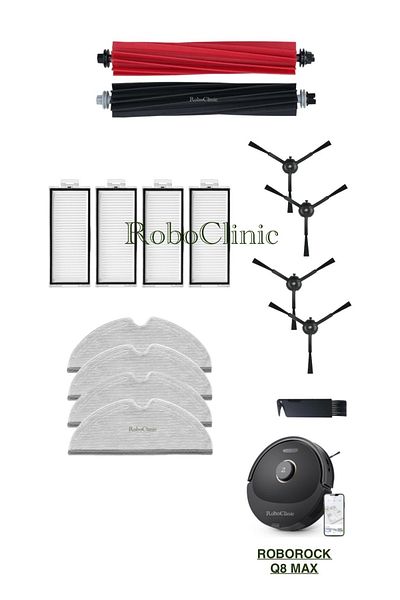 Roboclinic Roborock Q8 Max, Q8 Max Plus Black Compatible Replacement Brush, Hepa Filter, Mop Set-15 Pieces