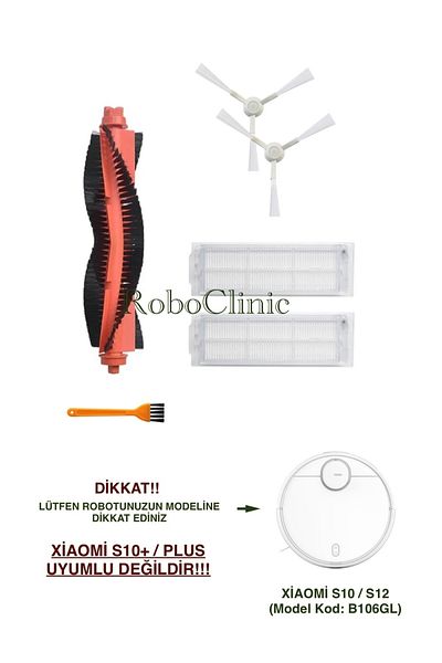 Roboclinic Xiaomi Robot Vacuum S10 / S12 Compatible Replacement Brush, Hepa Filter, Set-6 Pieces
