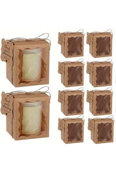 Choice 8.5x8.5x10cm Coffee 10pcs/set Candle Gift Boxes With Clear Window, Packaging Supplies With Tags And