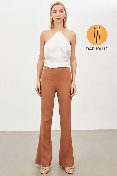 Setre Camel Slim Fit Wide Leg Trousers