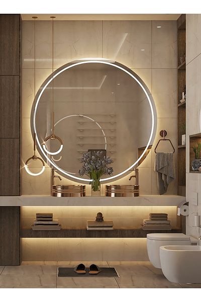 Taimi Round Bathroom Mirror Black 80cm With 3 Light Modes And Smart Touch Button