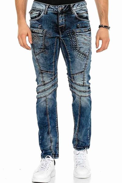 Cipo&Baxx Ανδρικό τζιν με μοτίβο μπλε ανάγλυφο Navy Blue Biker