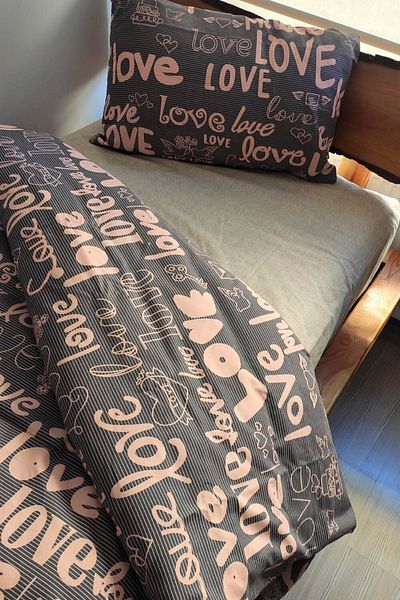 CANDAN ÇEYİZ Single Bed Sheets Cotton 2 Lying Sheath Love Printed Duvet Cover Set (Gift Drink)