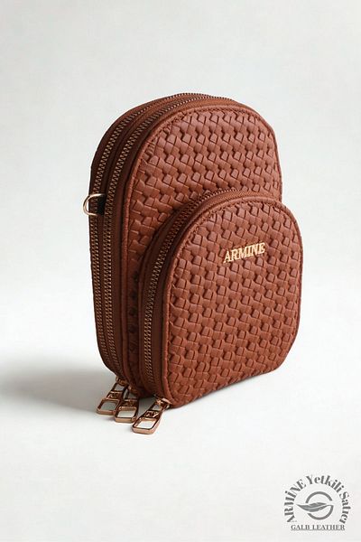 Armine Original Armine Premium Quality Women's Shoulder and Hand Bag Suitable for Daily Use 384 Knitted Tan