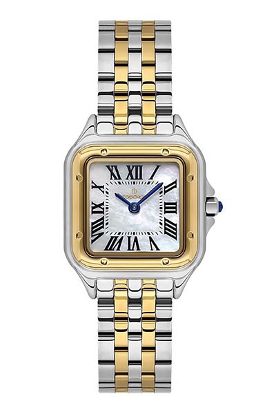 Essence Pearlescent Square Dial - 5 Atm Water Resistant Metallic Gold Steel Band and Case
