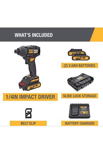 Caterpillar Cat DX71 18V 215N Cordless Impact Driver, High-Torque Impact Driver, Brushless Impact Driver with 3