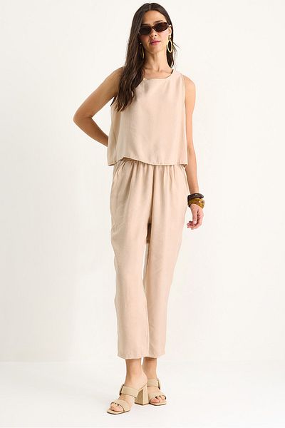 Bianco Lucci Women's Thick Strap Blouse Elastic Waist Pants Modal Suit 3089 60283231