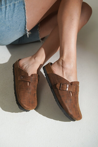 HVZ Exclusive Camel Önü Kapalı Eva Taban Tokalı Günlük Terlik Sumpa Sabo Mantar Taban Rahat Ergonomik Terlik