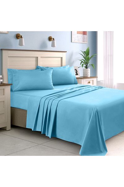 Five Store Cearsaf de pat din bumbac ranforce 100%, densitate 120 g/mp, Bleu, 240/260cm