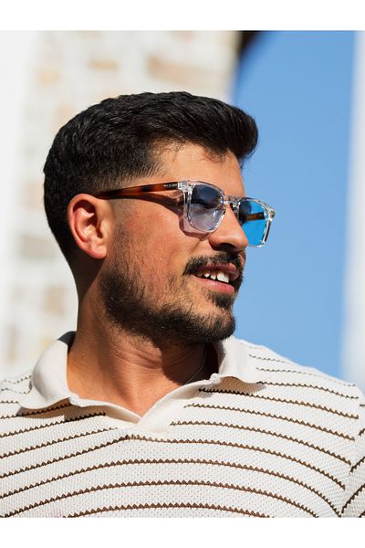 Angel Eyes Square Design Leopard Clear Frame Blue Glass Sunglasses Uv400 Protection Women&Men