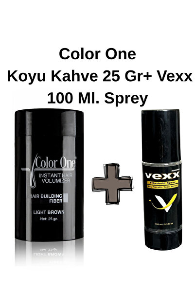Color One Koyu Kahve Hair Fiber Saç Tozu,topik Vexx 100 Ml. Sabitleyici Sprey Set