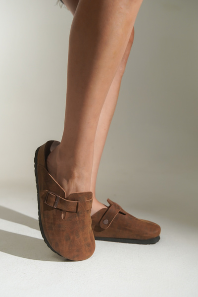 HVZ Exclusive Camel Önü Kapalı Eva Taban Tokalı Günlük Terlik Sumpa Sabo Mantar Taban Rahat Ergonomik Terlik