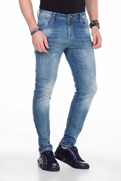 Cipo&Baxx Men's Blue Washed Denim Basic Jeans