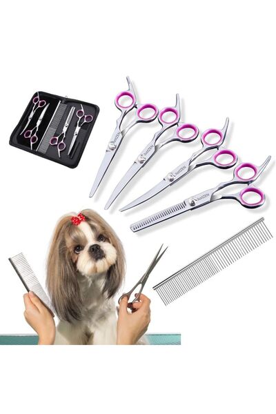 JustZEN Set of 4 Professional Scissors and 1 Pet Comb, ™, Black