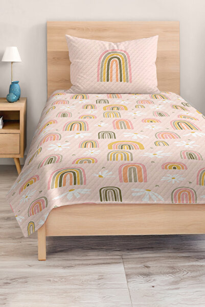 Realhomes مجموعة غطاء سرير بيكيه لغرفة الأطفال والمراهقين بنمط حلقة ملونة