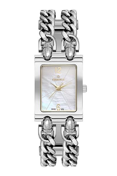 Essence Rectangular Dial Pearlescent Steel Band and Case 5 Atm Water Resistant Metallic Rhine