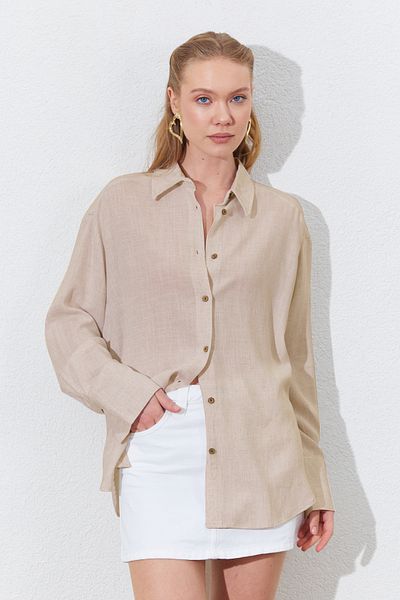 TENA Cămașă de in natural oversize pentru femei