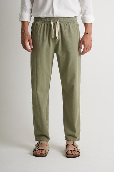 Shooter Sportswear Alaçatı Premium Men's Linen Trousers Khaki Comfortable Fit with Stitching Detail
