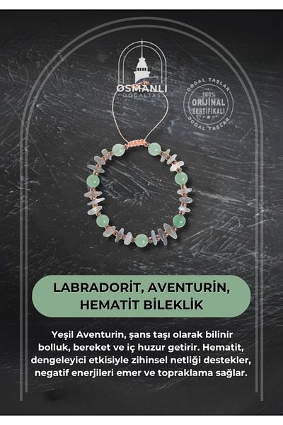 OSMANLI DOĞAL TAŞ Certified Labradorite & Aventurine & Hematite Bracelet