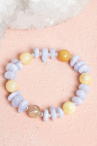 OSMANLI DOĞAL TAŞ Certified Yellow Opal and Blue Chalcedony Bracelet