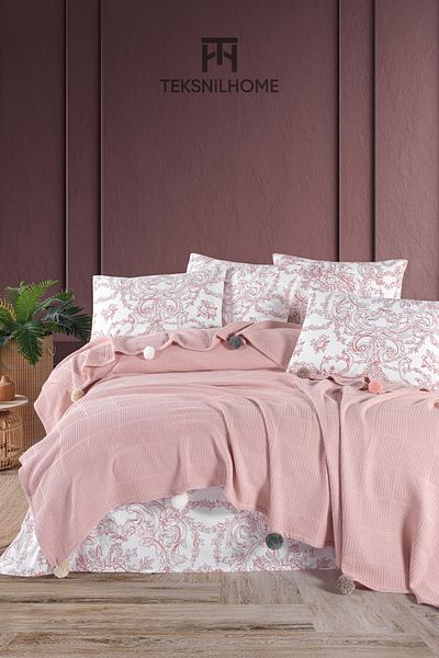 TeksNil Home 100% Cotton Oslo Double Powder Pique Set (Bed Sheet, Pique, Pillow Cover)