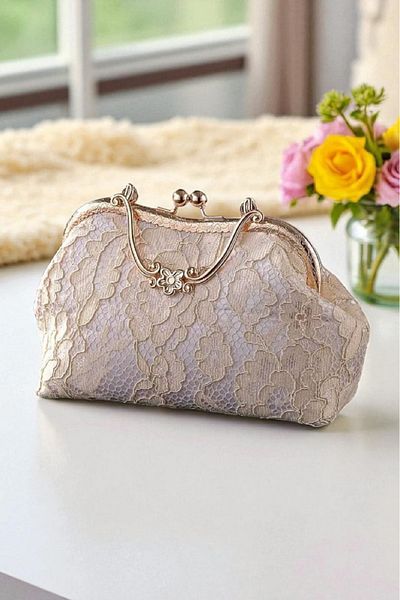 Famels Lace embroidered champagne/skin color chic and high quality arm bag, women's shoulder bag evening dress bag