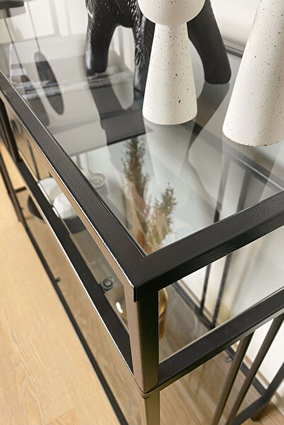 DEKOPRATİK Venedik Füme Camlı Dresuar Kahve Köşesi Dekoratif Raflı Konsol 100cm