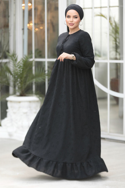Neva Style Laced Black Hijab Dress 23201S