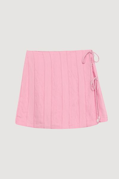 Quzu Pinstripe Tie Detail Shorts Skirt Pink