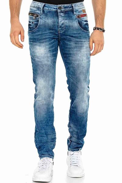 Cipo&Baxx Мъжки сини дънки Slim Fit с пране