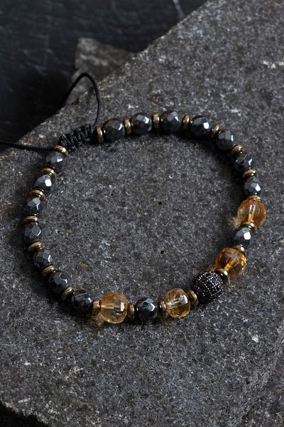 OSMANLI DOĞAL TAŞ Certified Citrine and Hematite Natural Stone Bracelet