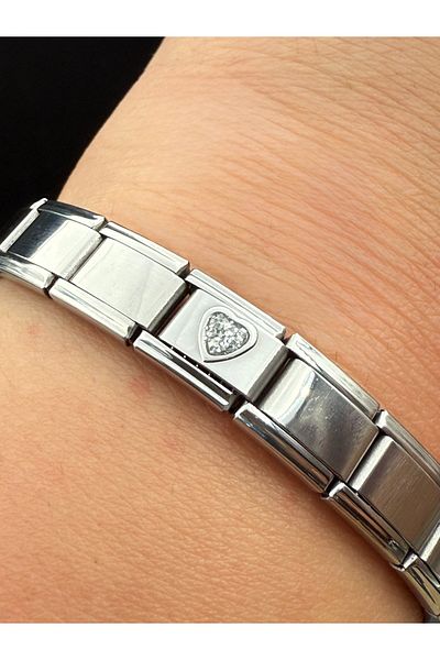 Snartun Zircon Stone Heart Steel Charm and Italian Steel Bracelet I Special Boxed