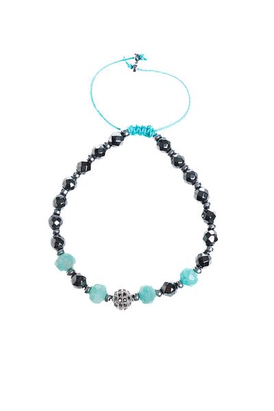OSMANLI DOĞAL TAŞ Certified Amazonite and Hematite Natural Stone Adjustable Bracelet
