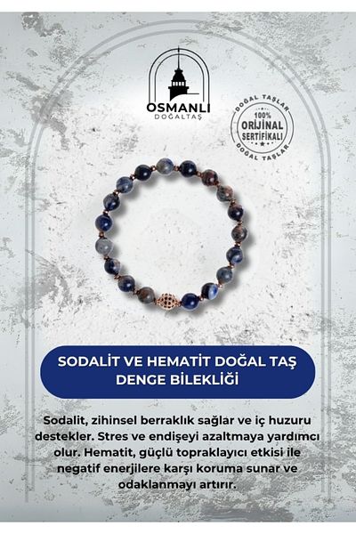 OSMANLI DOĞAL TAŞ Certified Sodalite & Hematite Balance Bracelet