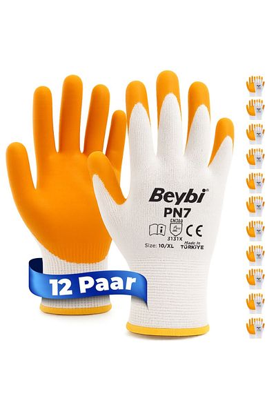 Beybi | 12 Paar Arbeitshandschuhe - Polyester, Nitril 1/2-beschichtung