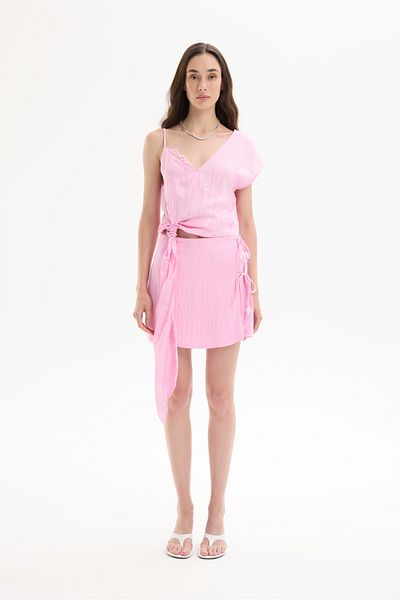 Quzu Pinstripe Tie Detail Shorts Skirt Pink