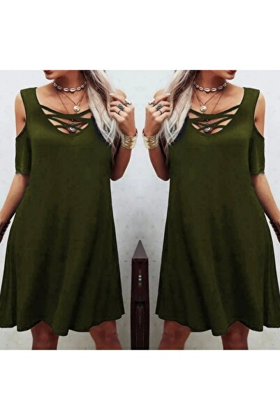 Arya Moda Low-Cut Lace Detail Viscose Fabric Dress