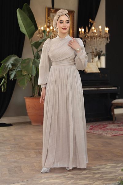 N.S NEVA STYLE Βραδινό φόρεμα Hijab με λεπτομέρεια από πέτρα 44081TAS