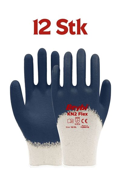 Beybi 12 pairs of work gloves, cotton, blue and white