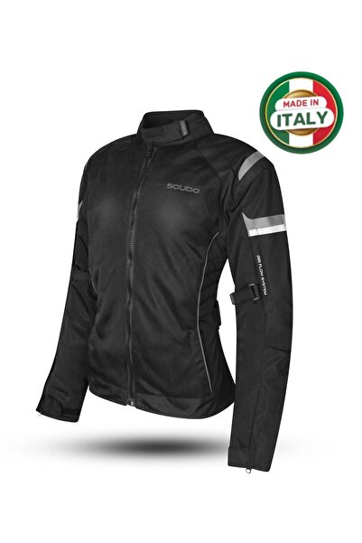 Scudo Lisbon 4 Mevsim Kadın Motosiklet Ceketi Siyah/Gri