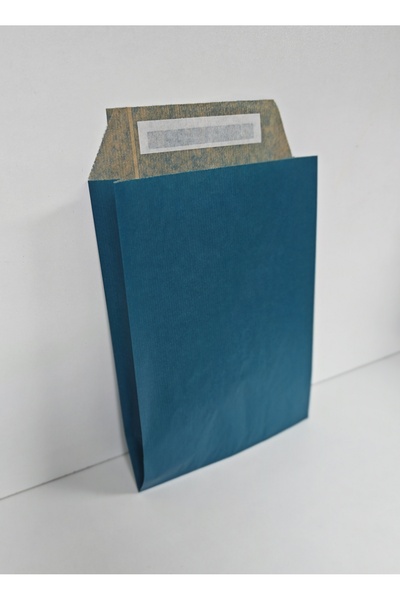 arminow Mavi Kraft Bantlı Hediye Paketi - Kağıt Hediye Poşeti - 20x25,5x6 Cm - 10 Adet - Hp059
