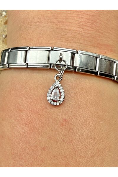 Snartun Zircon Stone Water Drop Steel Charm and Italian Steel Bracelet I Special Boxed