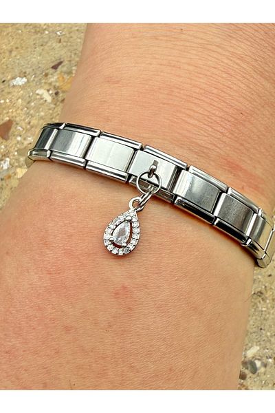 Snartun Zircon Stone Water Drop Steel Charm and Italian Steel Bracelet I Special Boxed