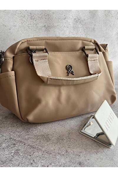 shalby Geantă de designer cu 3 compartimente Mink cu detalii rafinate 25x17x1...