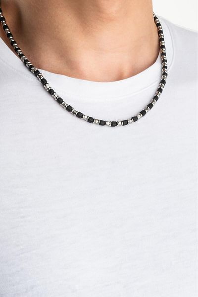 So CHIC... 50 cm Steel Men's Necklace with Black Stone Detail