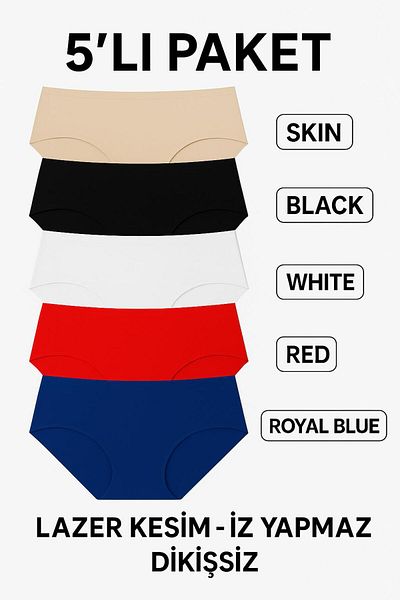 Adeniz Pachet de 5 slip bikini cu talie înaltă tăiată cu laser – fără marcaj, fără sudură, flexibil, moale (MOLD CONFOR)