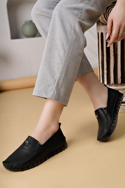 Nesil Shoes Дамски обувки Knc 14 черни от естествена кожа с прозрачна подметка