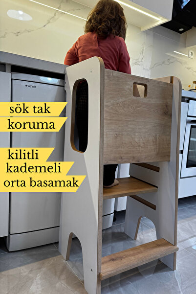 ALİSYUM Öğrenme Kulesi,Çıkarılabilir Güvenlikli ve Ayarlanabilir Yükseklikli Çocuk Öğrenme Kulesi